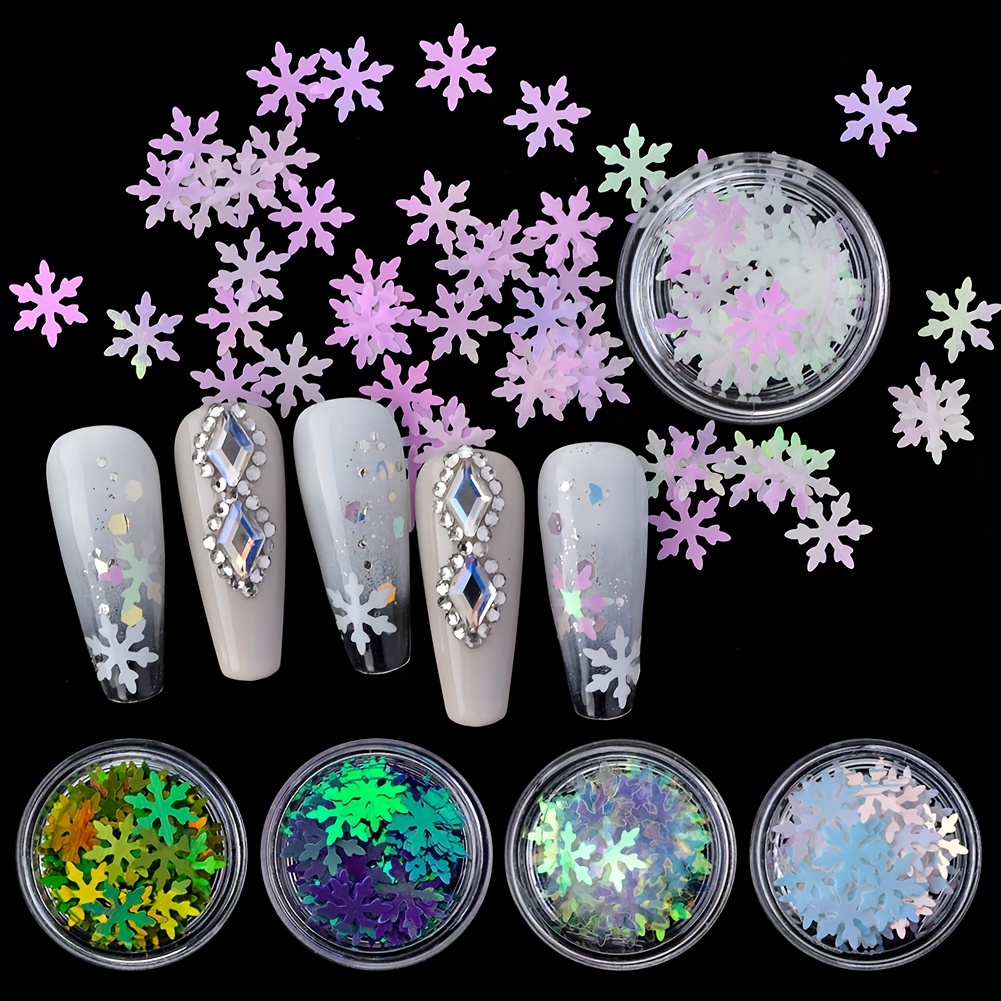 Snowflake Glitter Nail Sequins 3d Colorful Christmas - Temu