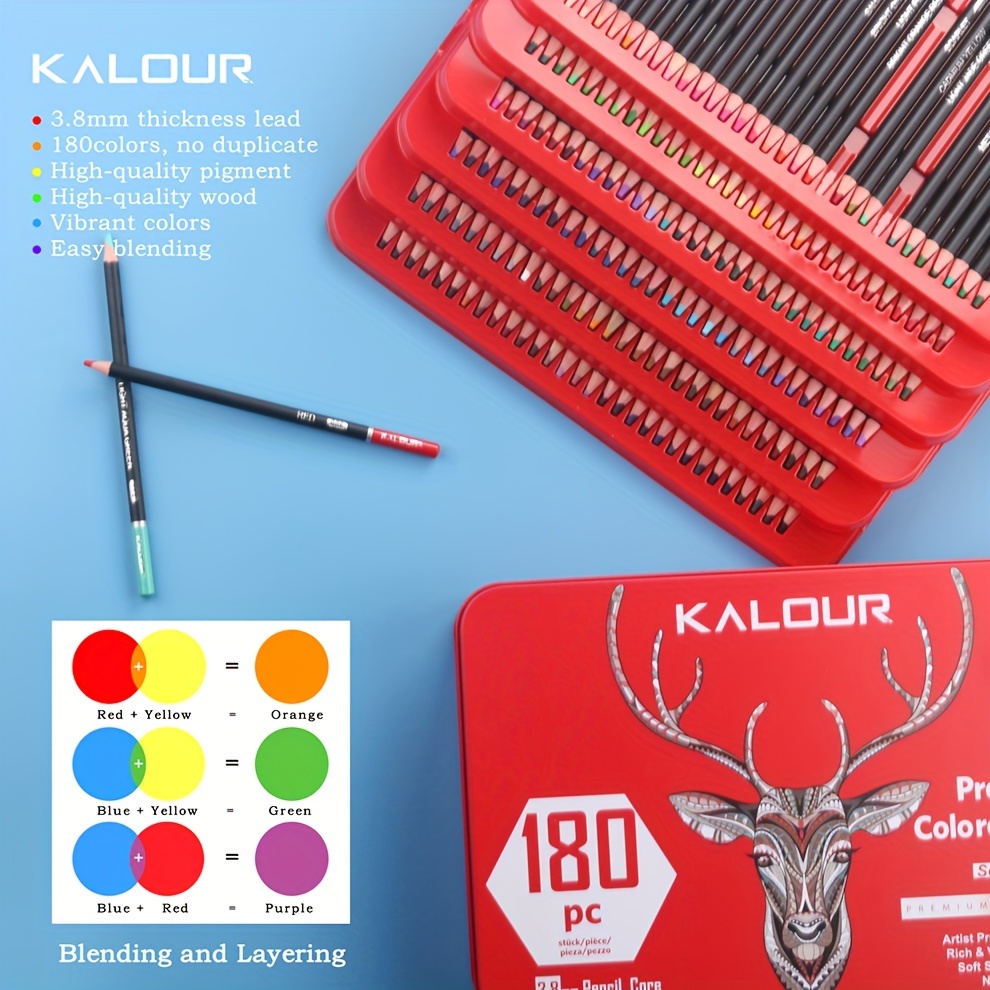 KALOUR 50/180/300 Pcs Set Colored Pencils Sketch Color Pencil Set