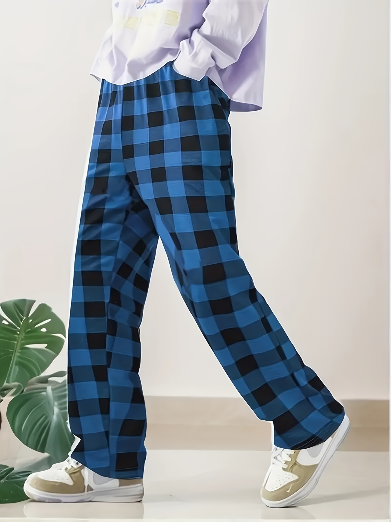 Blue Plaid Pajama Pants Mens, Mens Plaid Sleepwear Pants