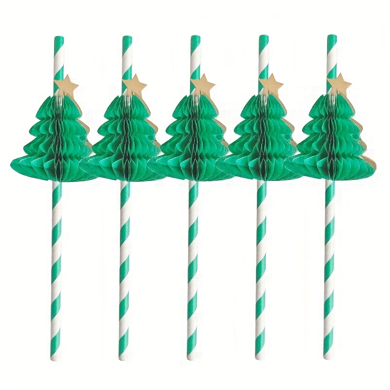 Christmas Straws (25 Pack) - Candy Cane Red and Green Stripes & North Pole  Party Straws, Christmas Party Supplies, Holiday Decor Drinking Straws