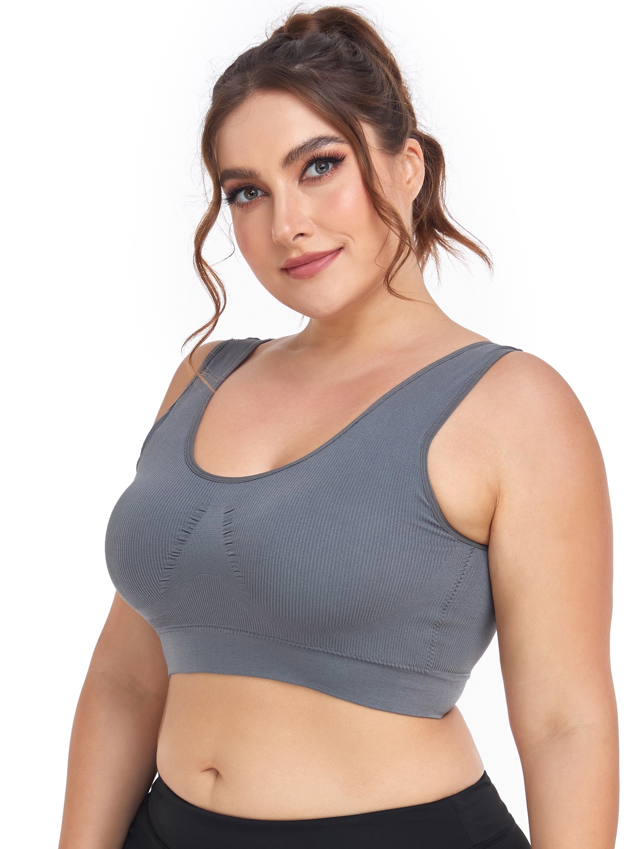 Plus Size Solid Ribbed Full Coverage Seamless Bra Women's - Temu