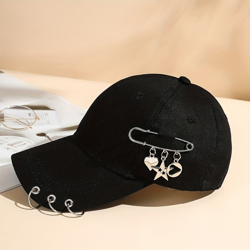 

Trendy Brooch Pin Baseball Cap Black Hip Hop Casual Dad Hats Lightweight Adjustable Sports Hat For Women Men