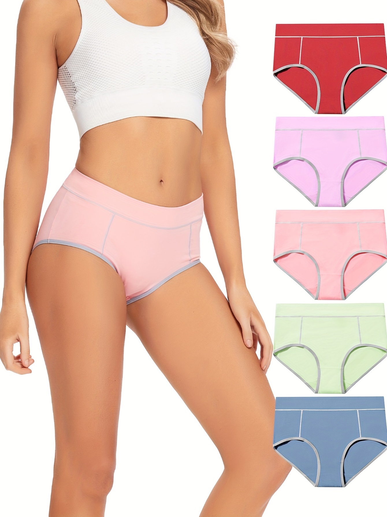 5pcs one pack Women's High Waist Cotton Panties Briefs Soft Breathable  Comfy Underwear Plus Size M-XL