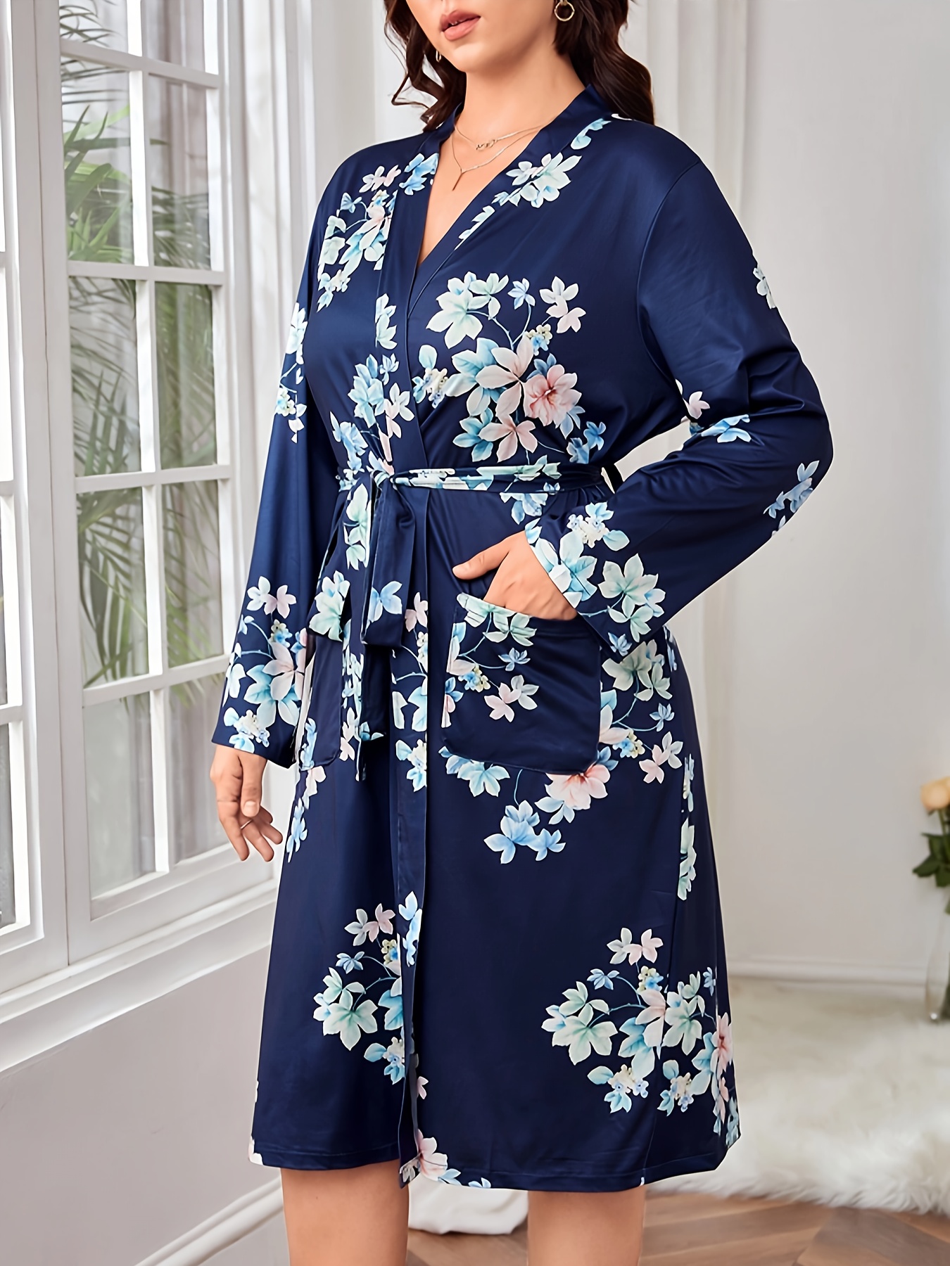 Plus Size Elegant Lounge Robe Bata Baño Manga Larga Mujer - Temu