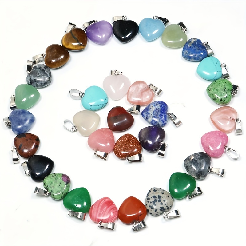 

10/20pcs Natural Crystal Charms Bulk Assorted Stone Heart Shape Pendant Gemstone Pocket Carved Quartz Decor For Jewelry Making Diy Necklace Bracelet 20mm