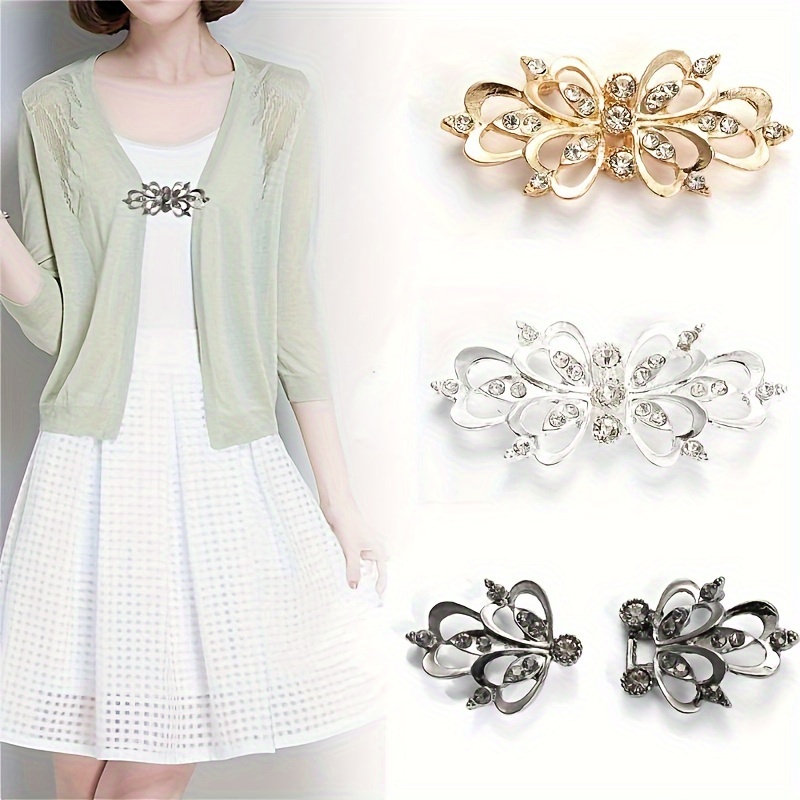 

1pc Decorative Brooch, Solid Color Rhinestone Clip, Elegant Cardigan Shawl Cape Fixed Buckle, Shirt Lapel Clip, Women Gift