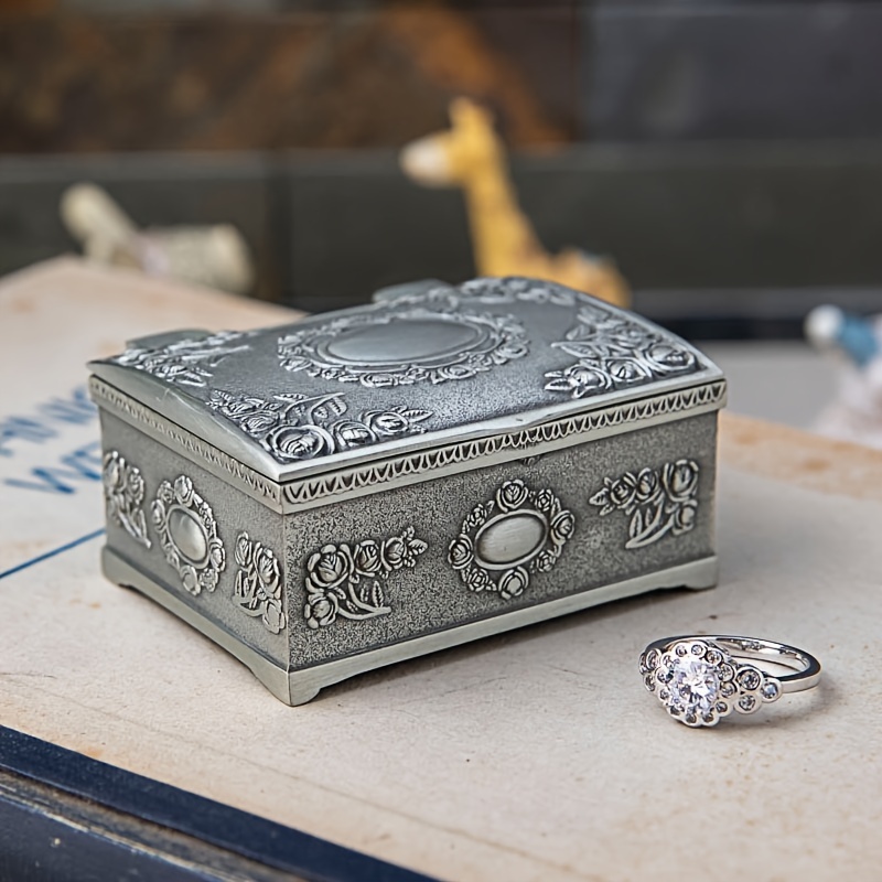 Vintage Jewelry Box Trinket Box Pewter