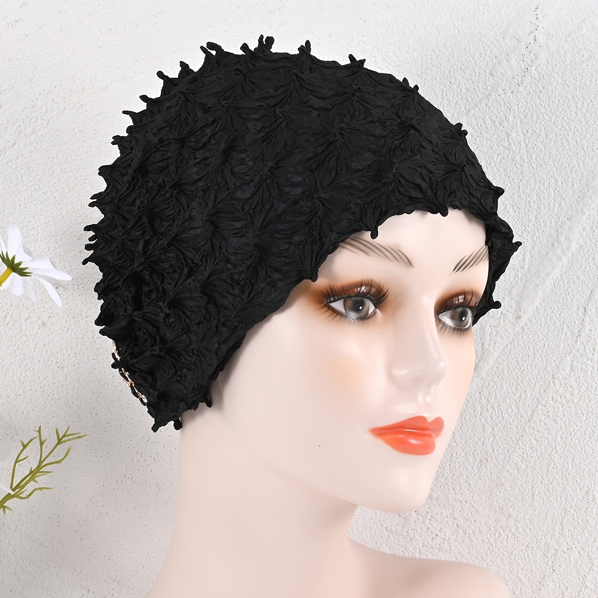 Elegant Pleated Beanies Solid Color Neck Gaiter Elastic Skull Cap  Breathable Chemo Cap For Women