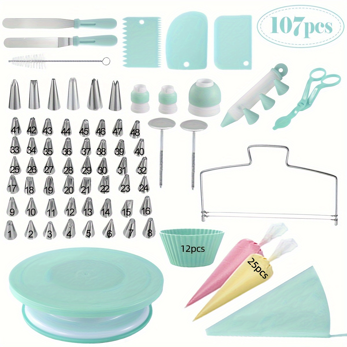 Cake Decorating Kit,132Pcs Cake Making Tools with Cake Turntable  Stand,Icing Piping Nozzles,Russian Tulip Tips,Baking Decorations Supplies  Set