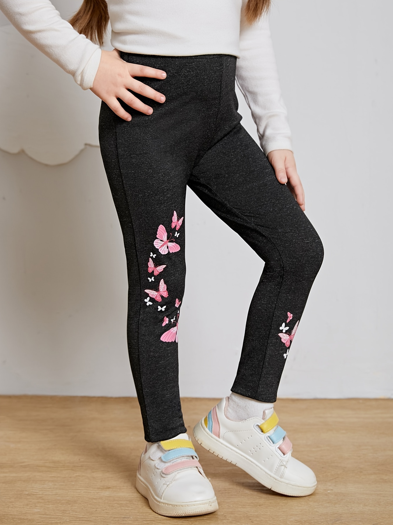 Girls Casual Stretch Soft Leggings Butterfly Footless Tights Pants Kids  Spring Clothes