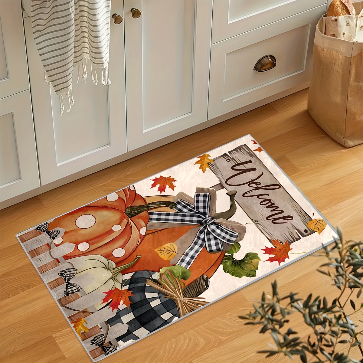  Indoor Door Mat Kitchen Rug,Pumpkins Thanksgiving Farm