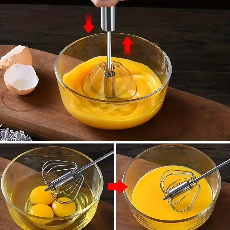 Semi-automatic Whisk, Stainless Steel Egg Beater, Hand Push Rotary