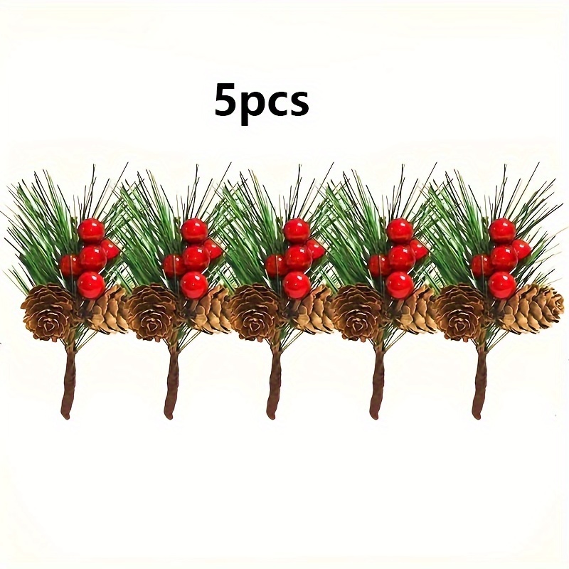 10 Pcs Mini Plastic Red Berry Stems Pine Branches Evergreen