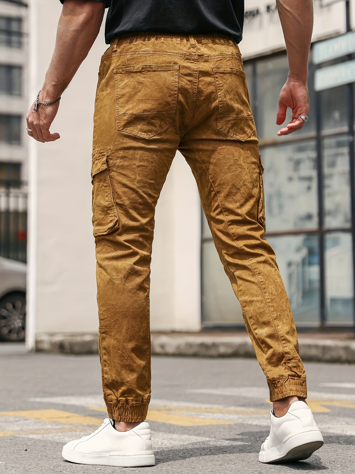 Tie Dye Cotton Cargo Jeans, Men's Casual Street Style Loose Fit