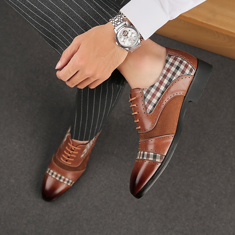 Mens Plaid Print Oxford Shoes Pointed Toe Formal Dress Shoes For Wedding  Business Meeting Party Graduation Office - Men's Shoes - Temu New Zealand