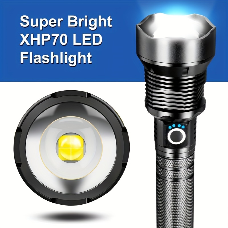 Torche Led Fluorescence Lampe de poche la plus puissante du monde 1500m  Lampes tactiques XHP70 rechargeables Lampes de poche Led haute puissance