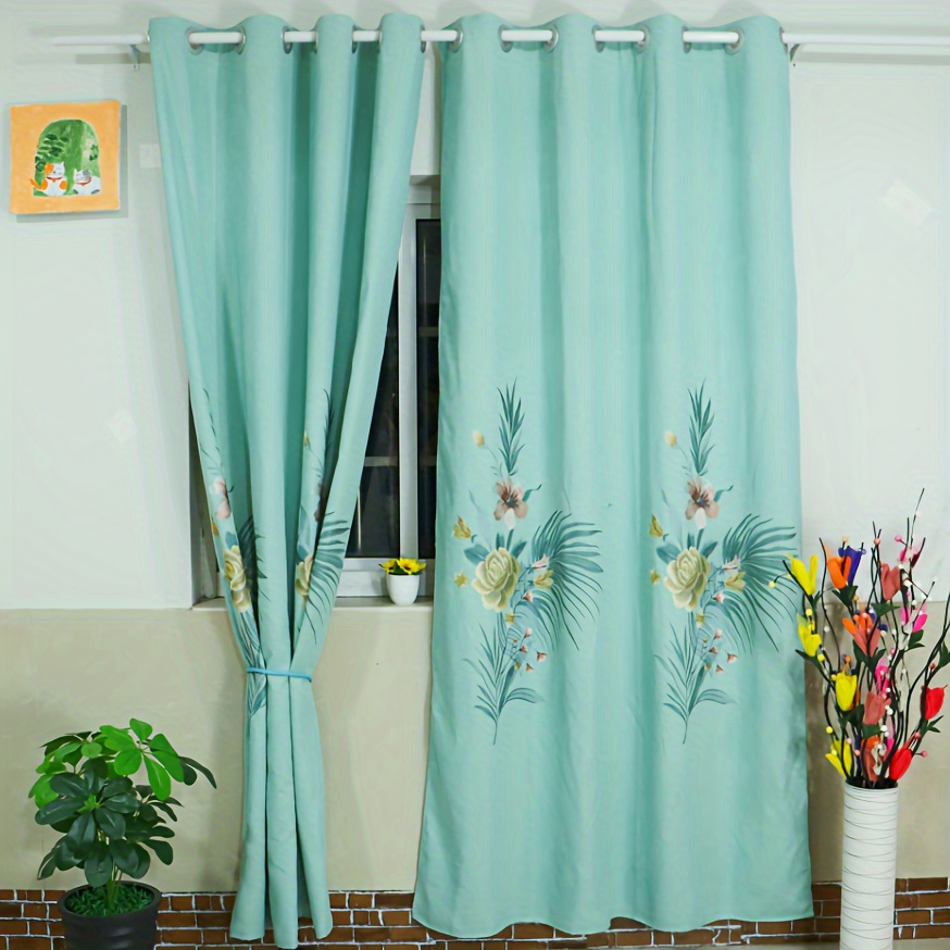 Cortina de gasa azul de estilo coreano para decoración de sala de