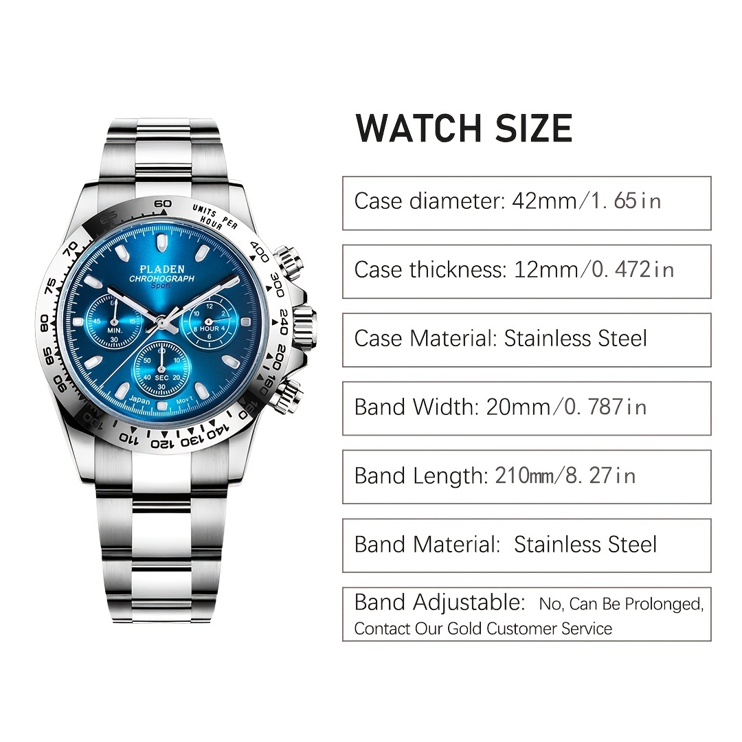 Buy PLADEN Multifunctional Stainless Steel Waterproof Men's Quartz Watch at Lowest Price