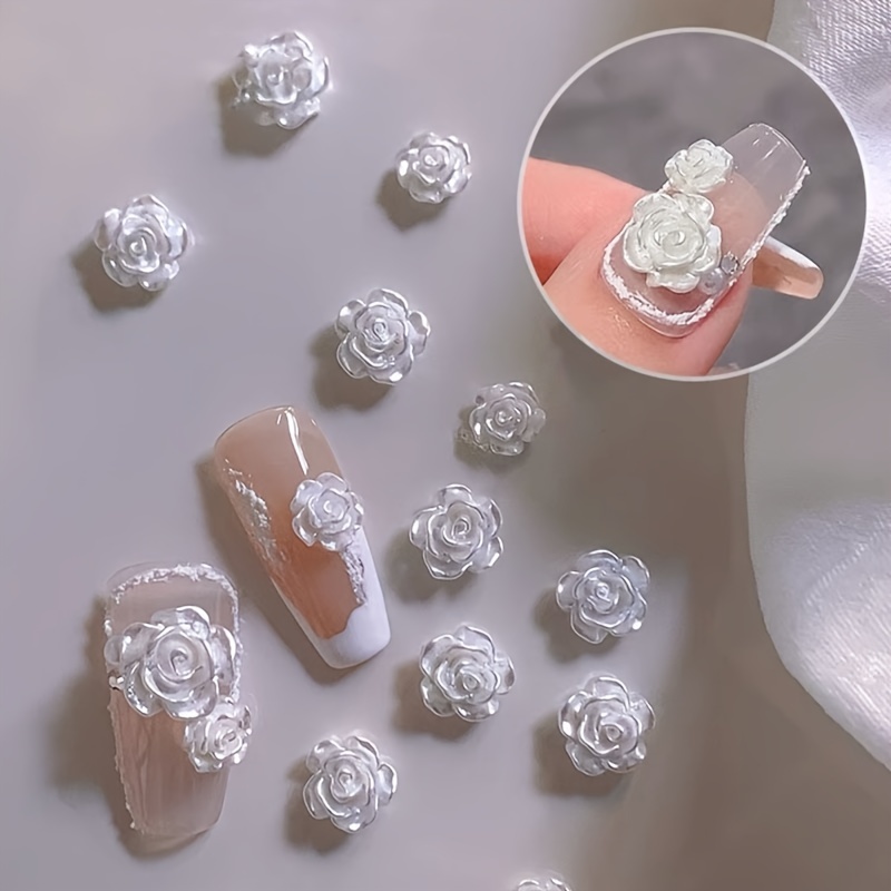 NAIL CHARM RESIN Iridescent White and Transparent Rose /Case