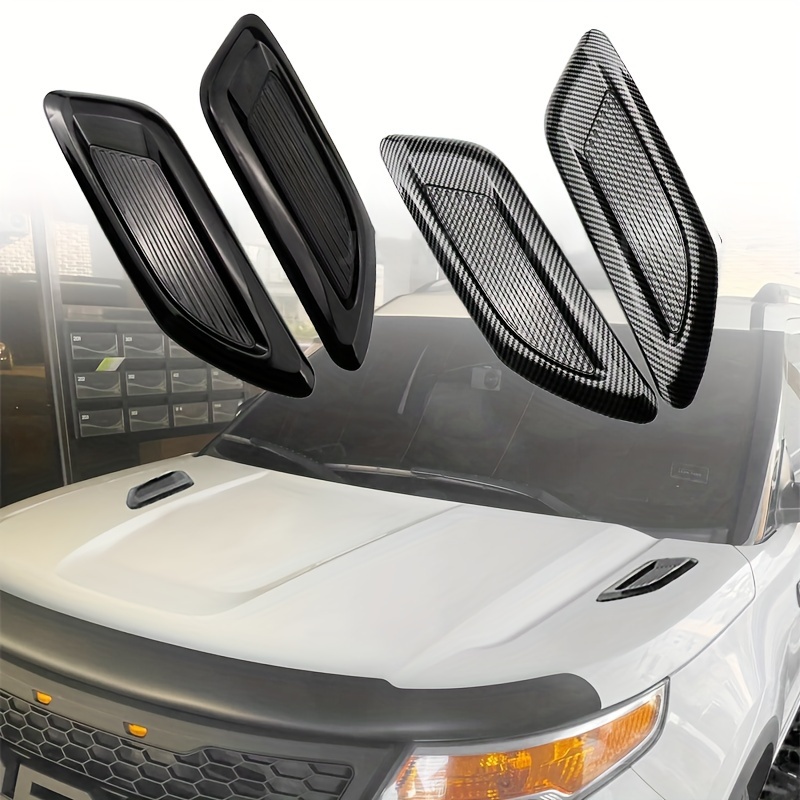 1Pair Universal Car Air Flow Decorative Intake Hood Scoop Bonnet Vent  Sticker Cover Hood Geared To Fit Any FLAT Hood Vehicle Black/Carbom Fiber