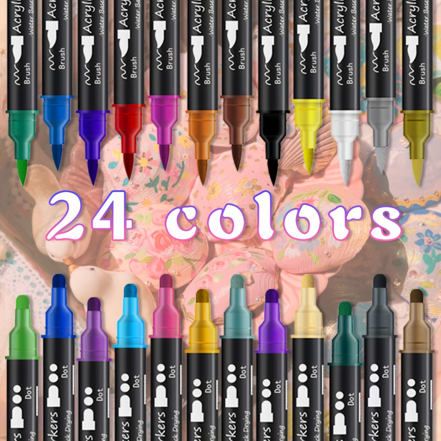 Eummy 24pc Acrylic Paint Pens Markers Set Permanent Coloring Paint Marker  for Painting Doodling Waterproof Markers Brush Pen Set DIY Maker Pen Set  for