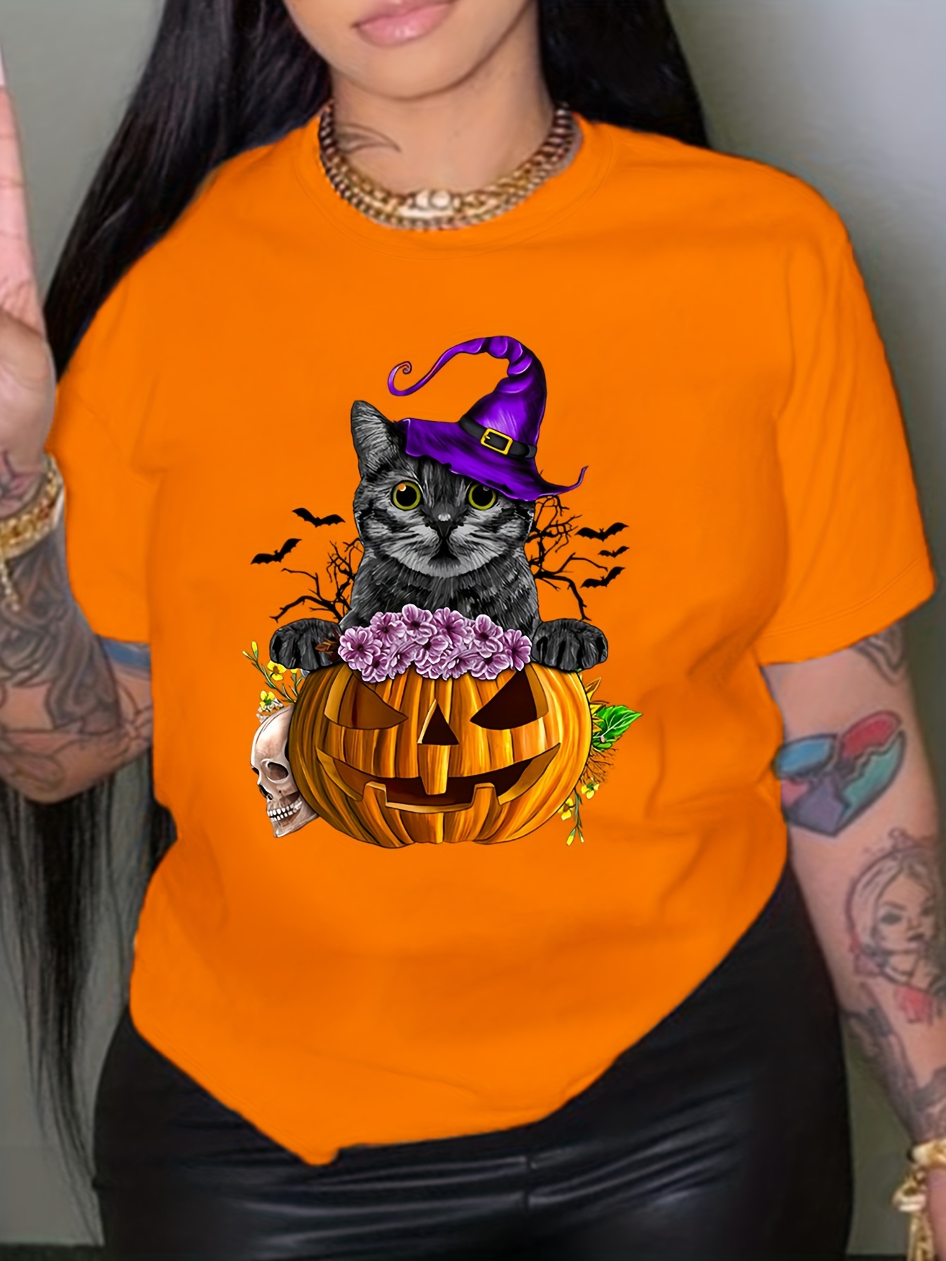 Plus Size Halloween Casual T shirt Women's Plus Skull Floral - Temu