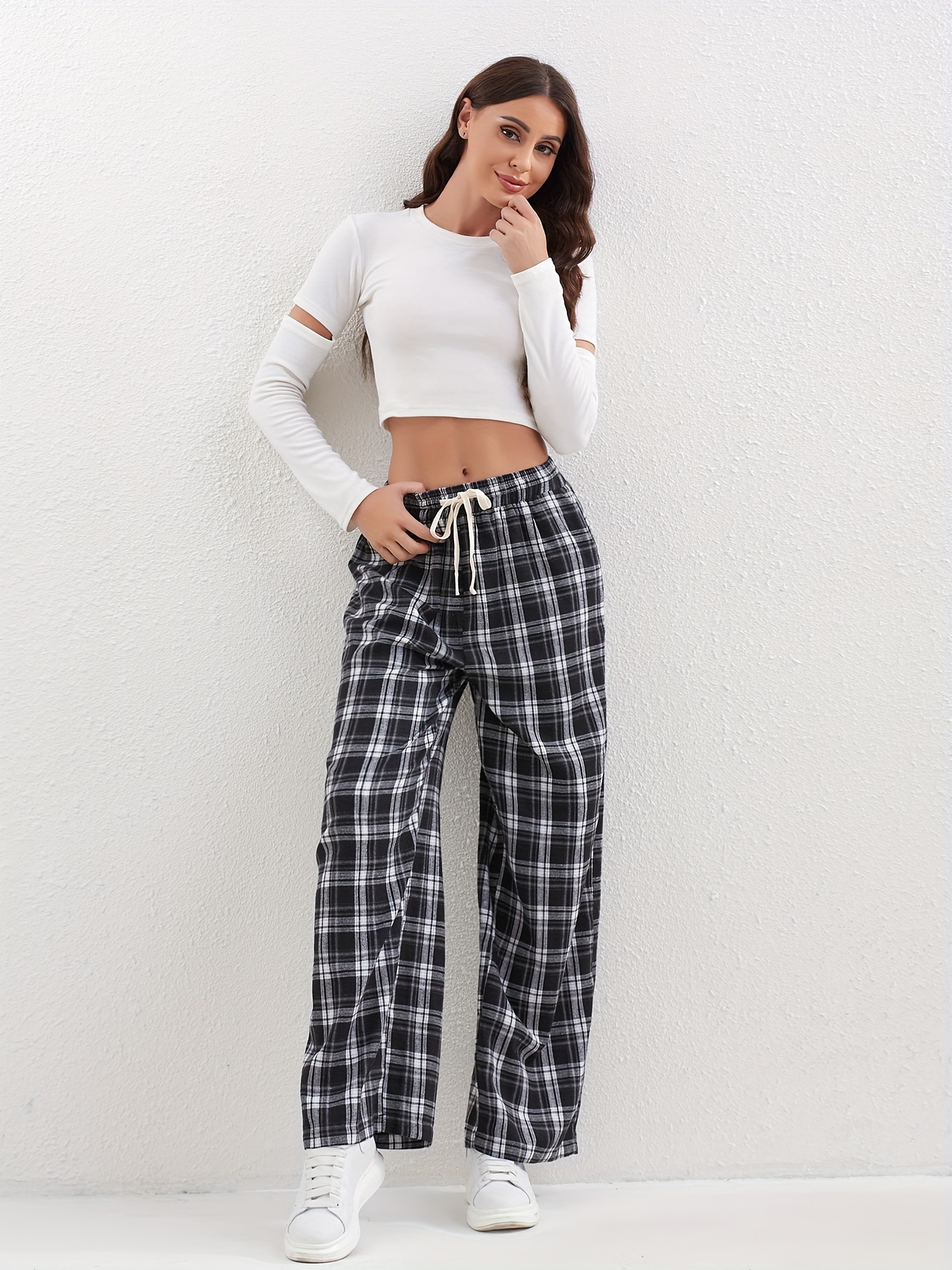 Women's Vintage Style Sleep Pants Plus Size Plaid Print Bow - Temu