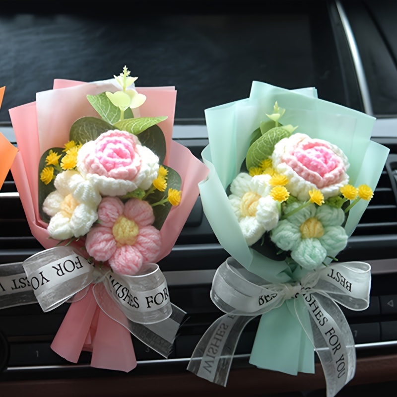 Finished Knitted Woolen Rose Flower Mini Bouquet Air Outlet - Temu