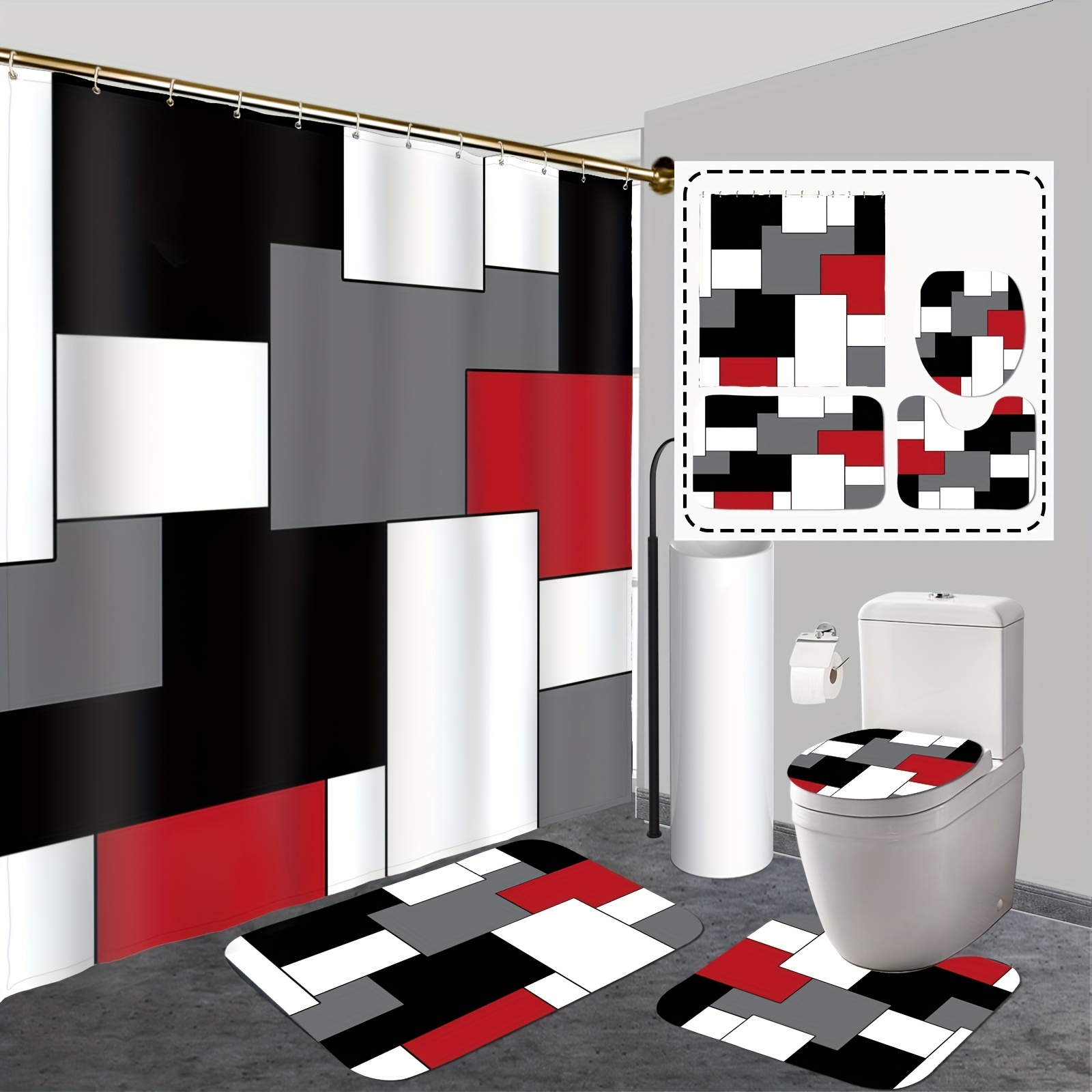 Challenger Bathroom Mat Set and Shower Curtain - TrendySweety