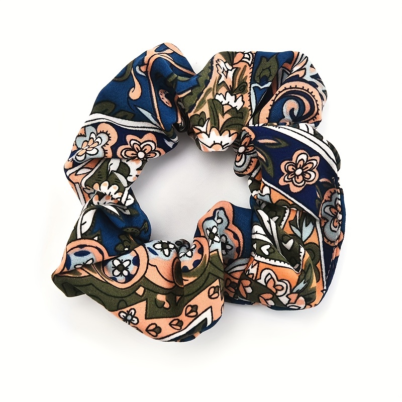 Boho Style Large Scrunchie Hair Tie Waist Fruit Flower Print Headwear