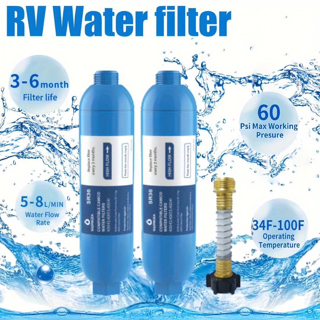 Glacier Fresh RV Water Filter,Compatible with RV Inline Water Filter,with Flexible Hose Protector,2Pack