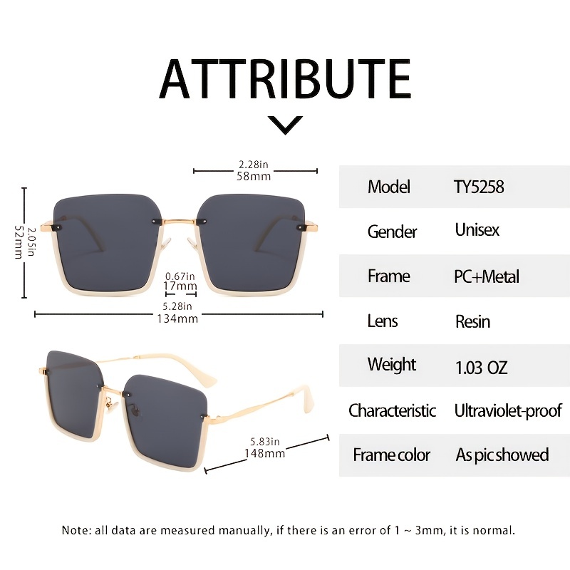 Oversize Square Half Frame Sunglasses