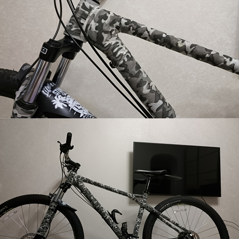 Honeycomb adhesive fork protection for mountain bikes in camo pattern