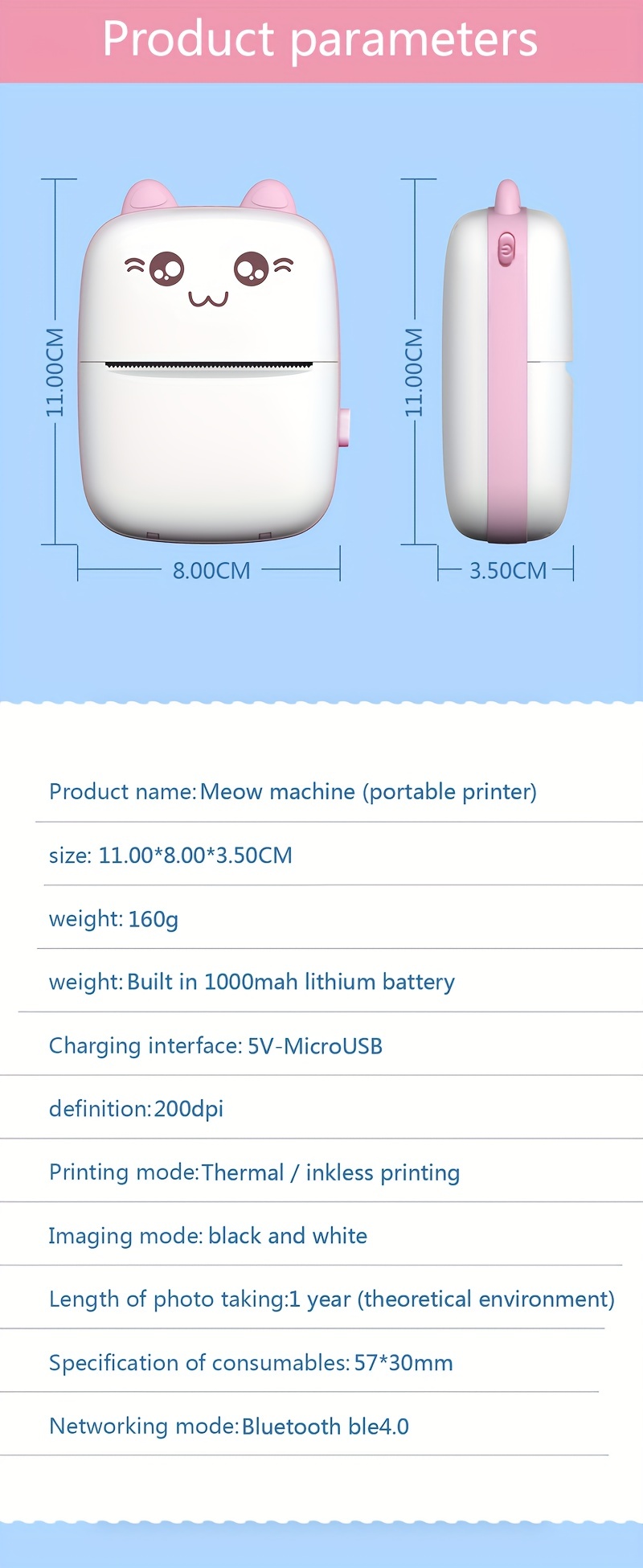 student mini thermal printer ink free mobile office print labels pictures photos file materials connect to the phone download app android available small pocket machine details 4