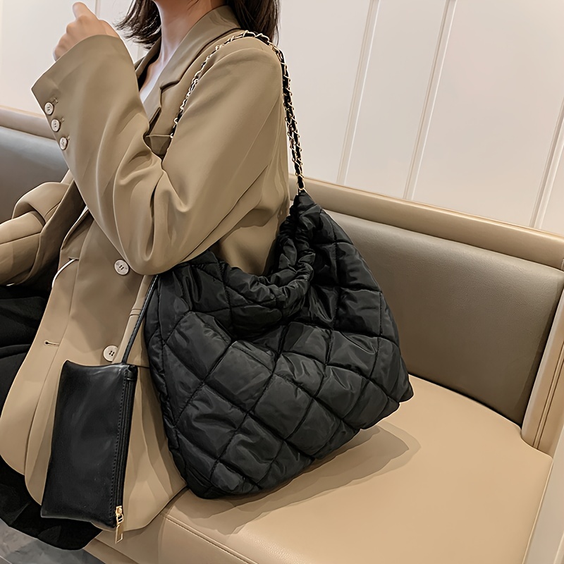 Women's Classic Puffer Bag - Quilted Shoulder Bag, Tote Bag, Handbag with Chain Straps and Coin Purse,Temu