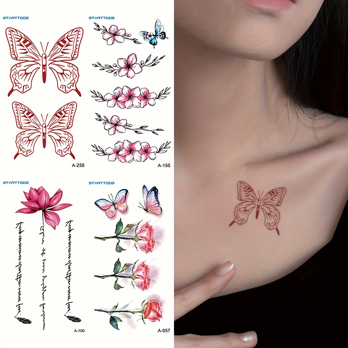 6 Large Sheets Colorful Butterfly Temporary Tattoos For - Temu