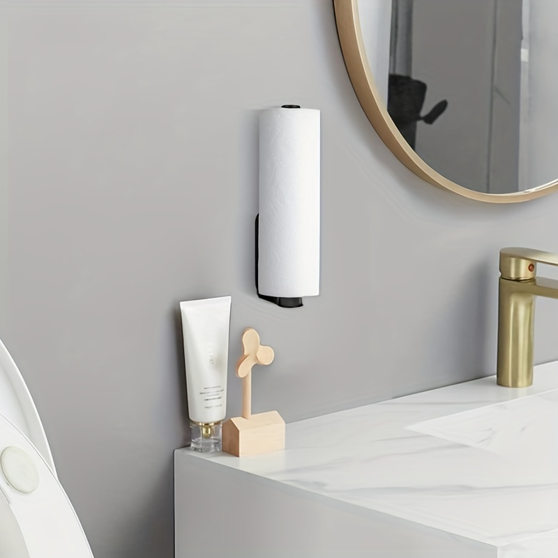 Paper Towel Holder Wall-mounted Tissue Holder With Damping Effect Self- adhesive Or Screw For Kitchen Bathroom. Black - Temu