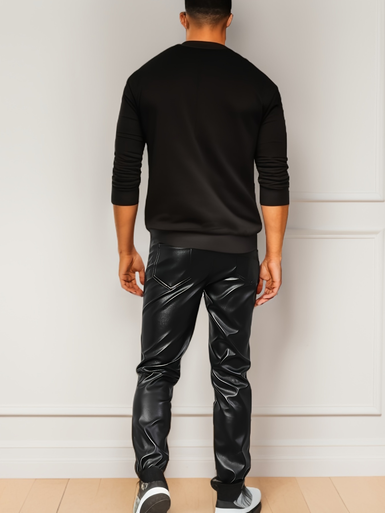 Men's Chic Pu Leather Pants Street Style High Stretch Skinny - Temu