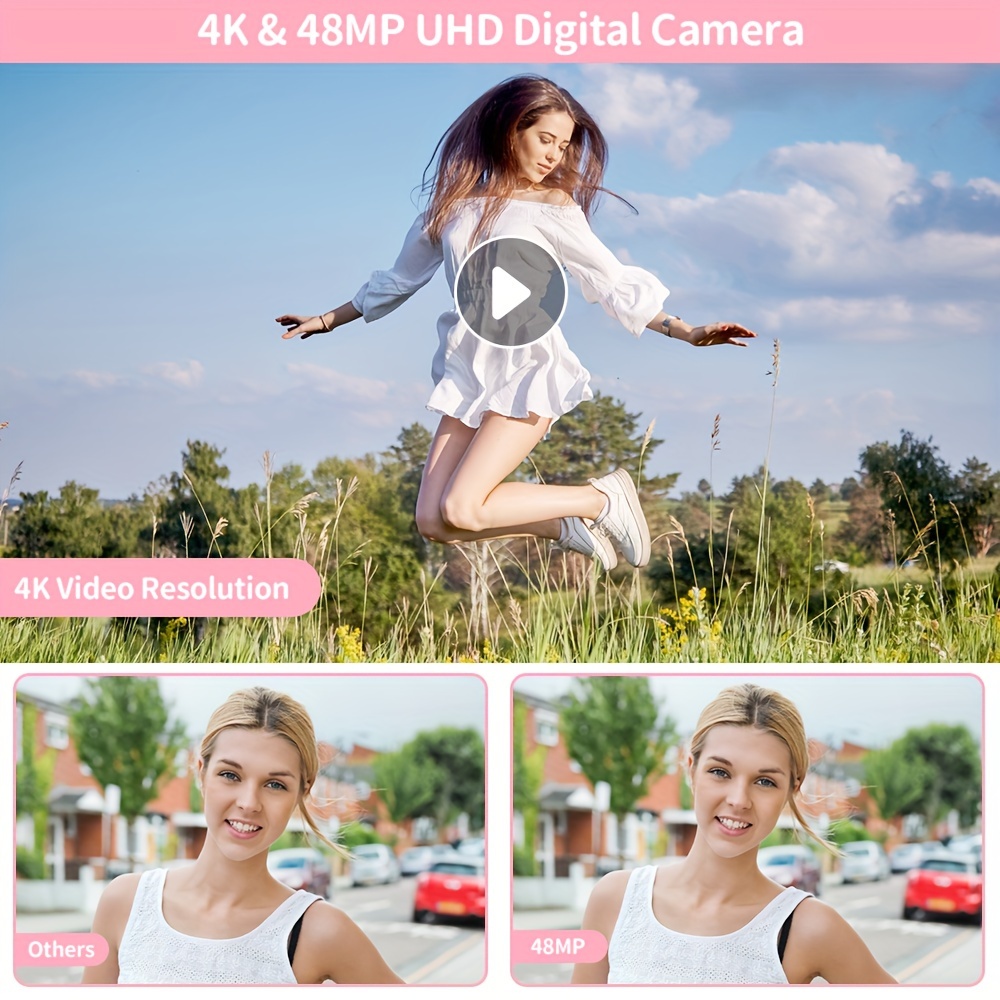 4k digital camera 48mp vlogging camera for with 3 0 inches 180 flip screen compact camera 16x digital zoom wifi funition auto focus 32gb tf card and 2 batteries