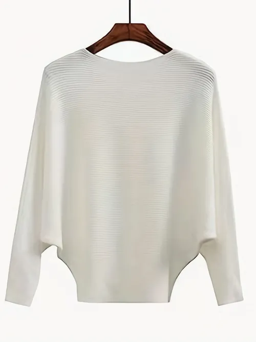 Solid Batwing Sleeve Sweater - Temu