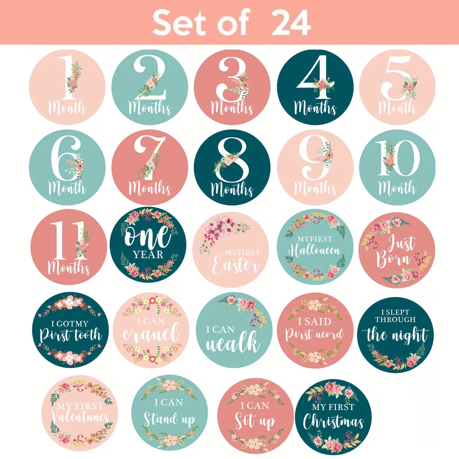 Monthly Stickers Floral Milestone Stickers Cute Creative - Temu