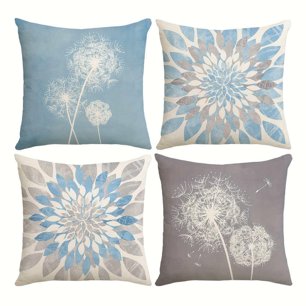 

4pcs Dandelions Throw Pillow Covers, Modern Flower Bursts And Dandelions Decorative Cushion Covers, Home Decor For Sofa Bedroom Office Car Farmhouse, 17.7*17.7inch, Without Pillow Cores