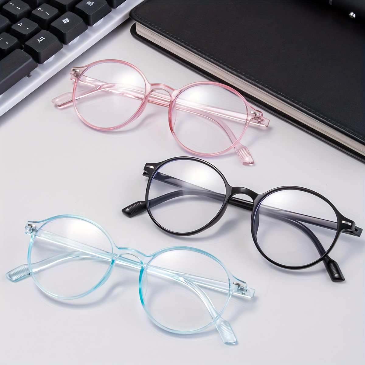 1 Pieza De Marco De Gafas Redondas De Moda En Rosa Y Azul Con Lentes  Transparentes Decorativos, Moda de Mujer