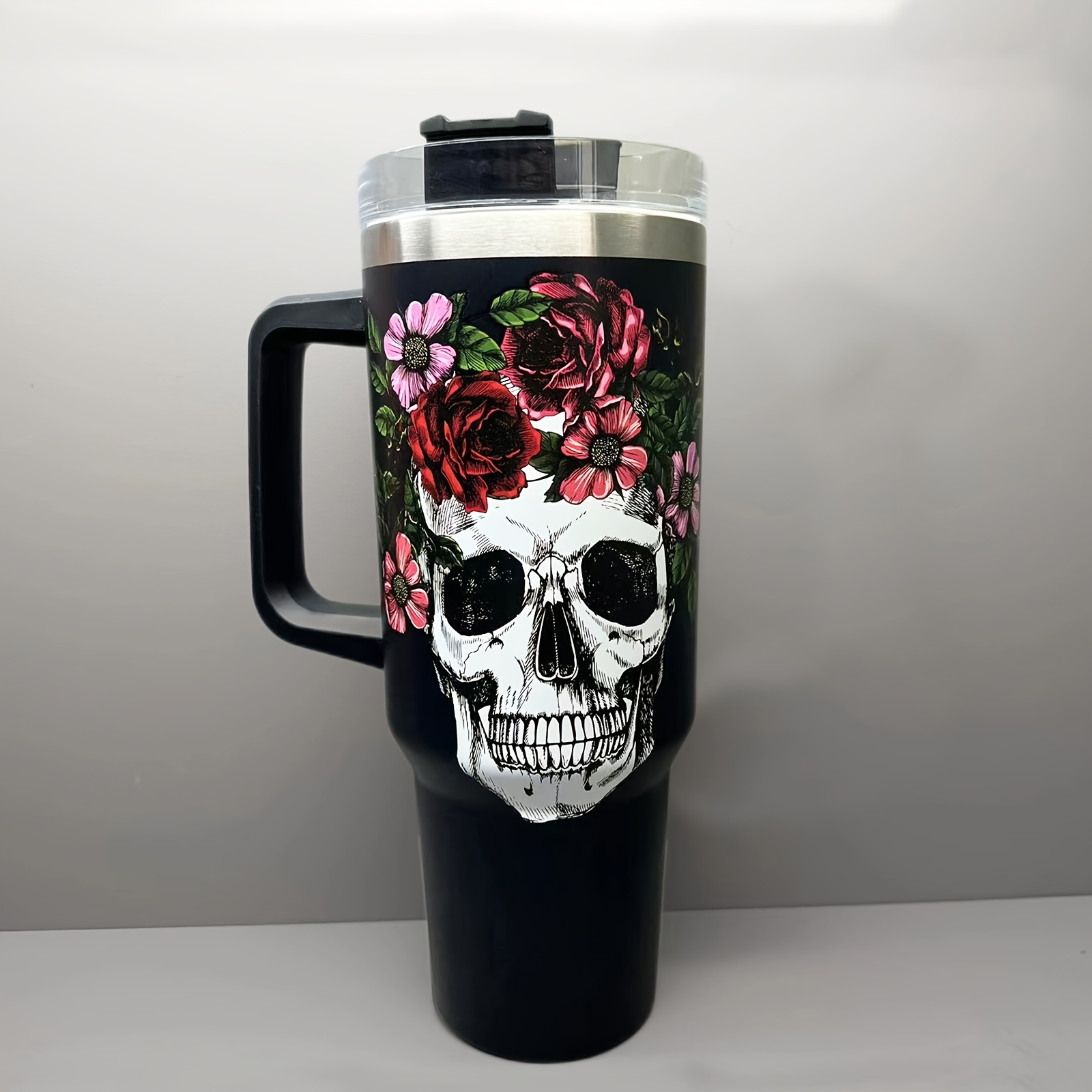 Skull Flower Tumbler With Lid Stainless Steel Water Bottle - Temu