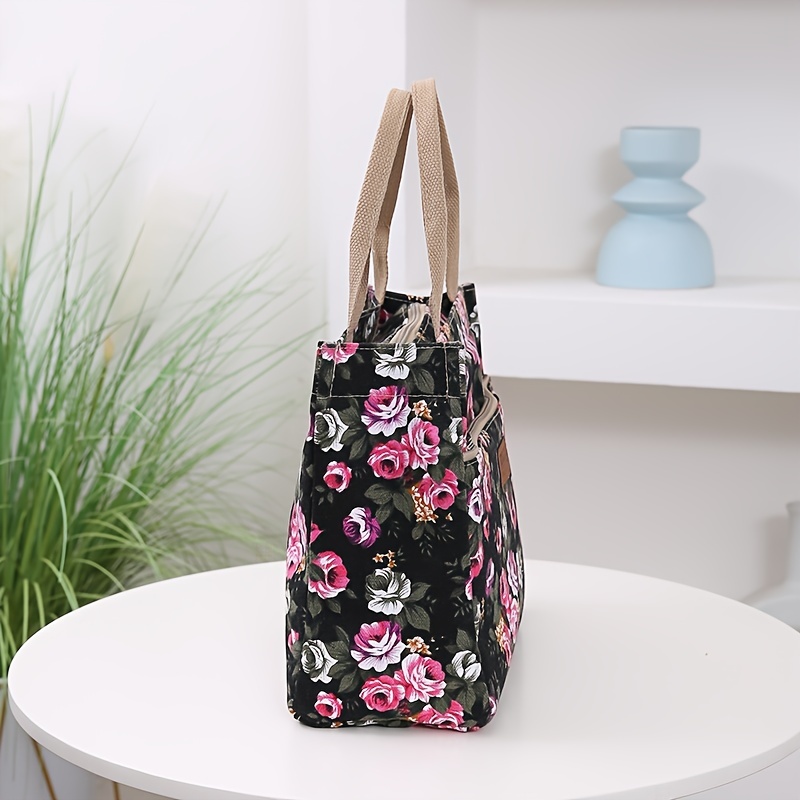 Cute Floral Print Tote Bag, Portable Small Handbag, Women's Fashion Storage  Bag & Lunch Bento Bag For Picnic School Office - Temu