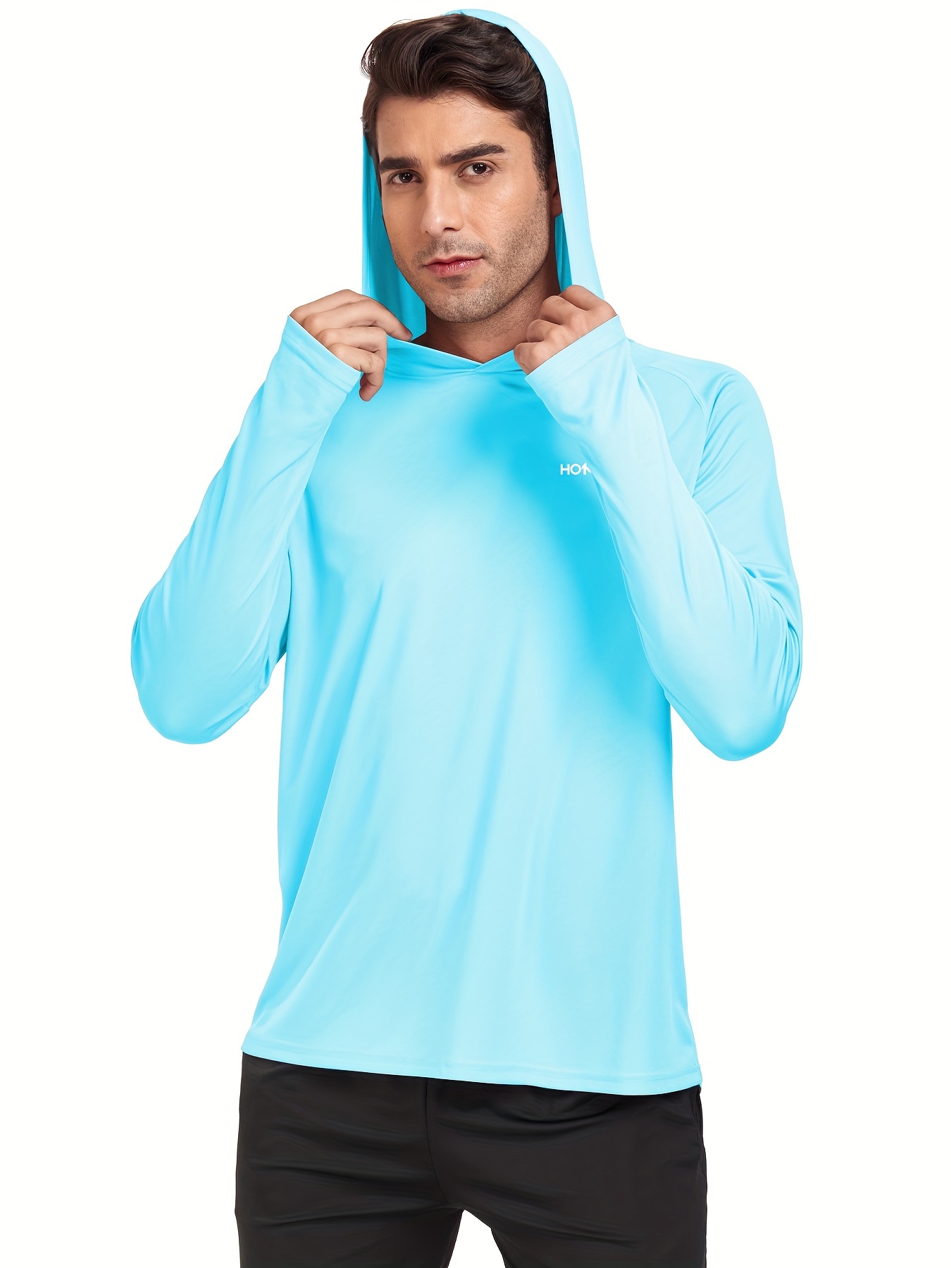 2Pcs/Set Men's Long Sleeve Hooded T-Shirt, Lightweight Suitable Wear for Running, Fishing and Hiking,Temu