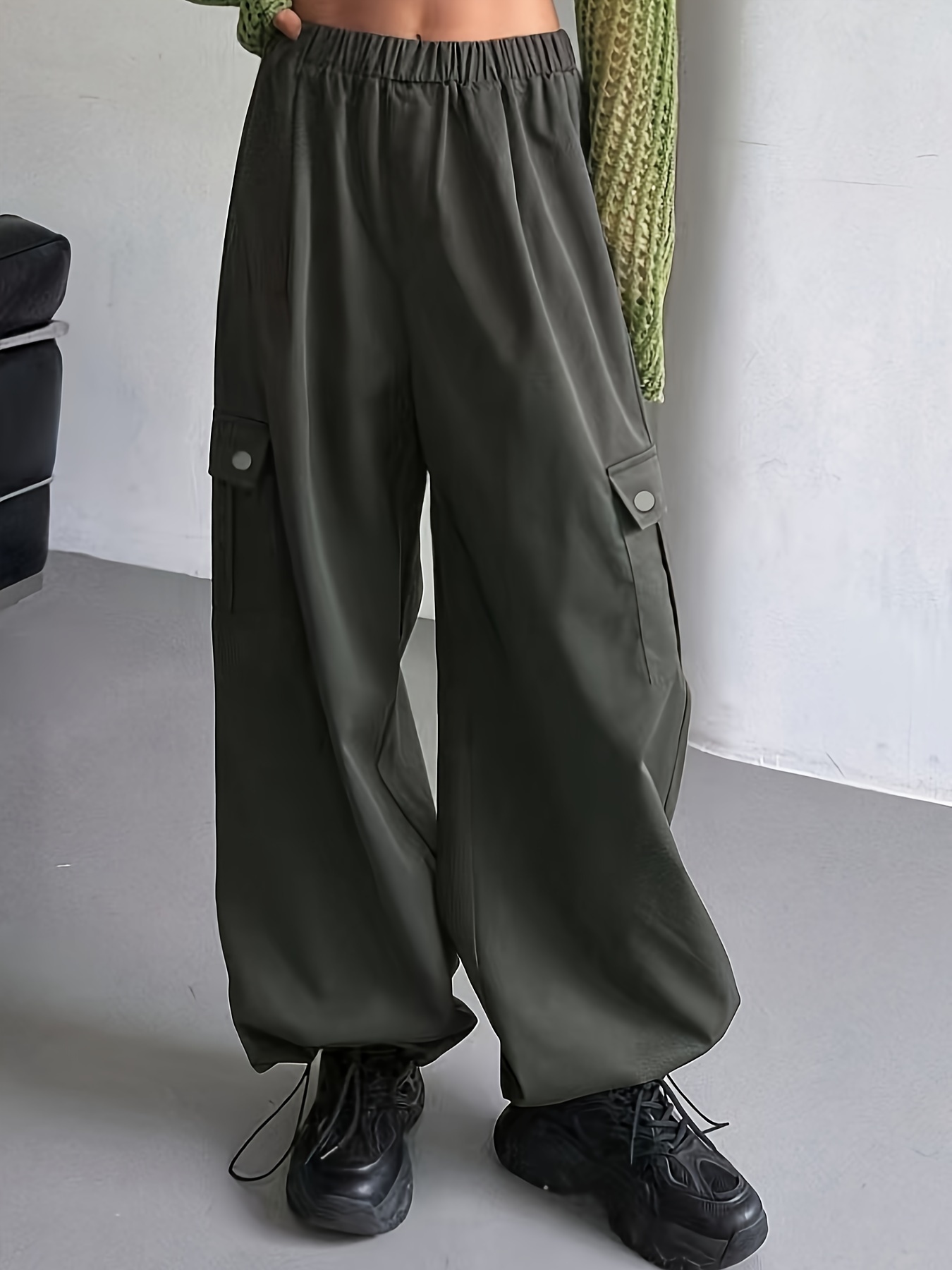 Flap Pockets Cargo Pants Casual Baggy Pants For Spring - Temu