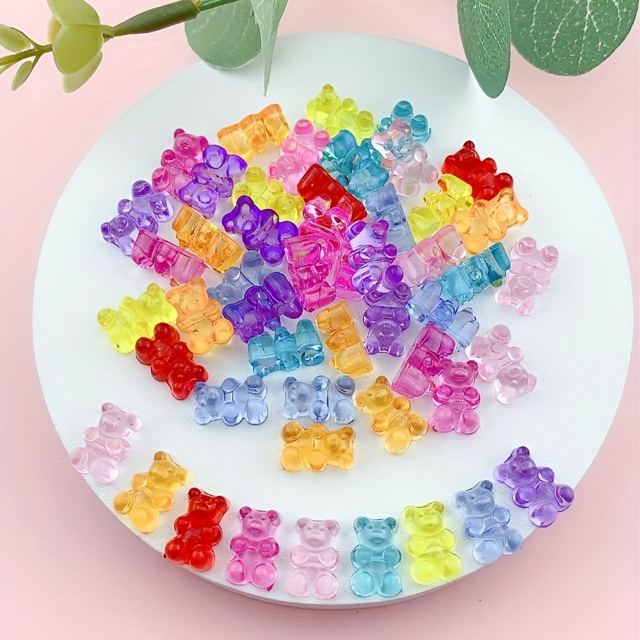 50 Mixed Color Transparent Acrylic Gummy Bear Beads 18mm DIY