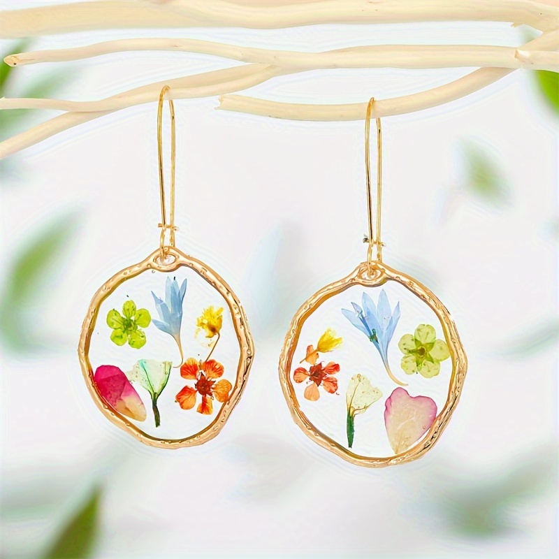 Colorful Dried Flower Grass Decor Dangle Earrings Bohemian Style