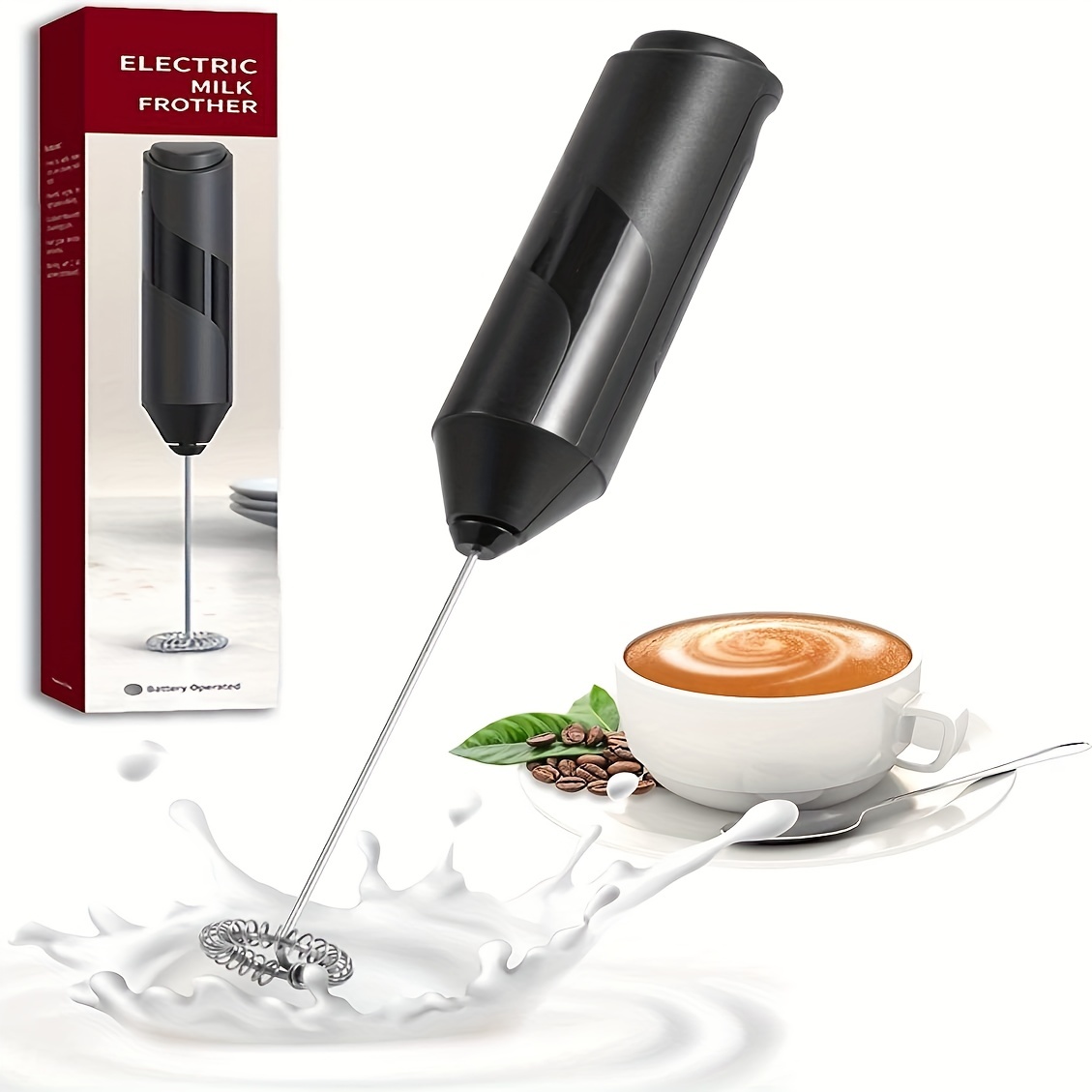 Electric Blender Milk Frother Stainless Steel Handheld Battery Operated  Whisk Drink Mixer Perfect For Latte Coffee Cappuccino